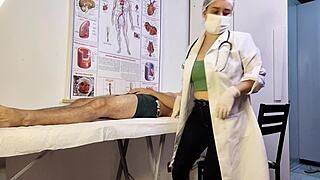 Patient hardens up right in front of hot nurse exam