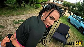 brunette pierced nipples seduces guy into outdoor car fuck