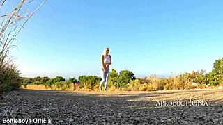 barefoot hiker wets jeans soaking pussy on outdoor trail adventure