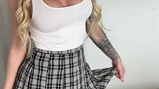 Blonde Bimbo Rips Clothes in Horny Strip Tease Dance