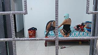 we're so horny touching each other's butts and tits while doing housework