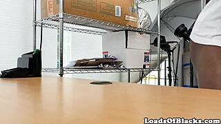 Petite tanned tattooed beauty gets desk rammed by monster bbc in casting facial!