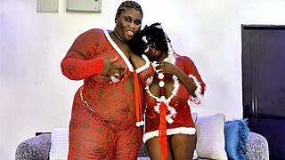 SSBBW Mrs Claus Threesome Features Bent Over Doggystyle Squirting Big Black Cock