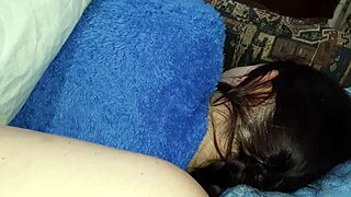 Girlfriend Asleep Beside Me, I Secretly Masturbate Neighbor's Hairy Pussy