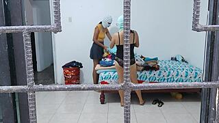 we're so horny touching each other's butts and tits while doing housework