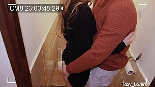 Blonde milf housewife cheats creampie doggystyle in public toilet