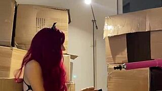 Cute redhead teen dances striptease rips dress preps dildo machine in bathroom moaning sexy 😘🔥🍆 she rides tight shaved pussy hard!