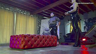 dominatrix mistress april turns slave into squirting centipede strapon toy fuck