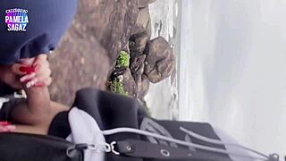 i flash my huge tits and big ass for this stud's monster cock on beach
