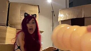 Cute redhead teen dances striptease rips dress preps dildo machine in bathroom moaning sexy 😘🔥🍆 she rides tight shaved pussy hard!