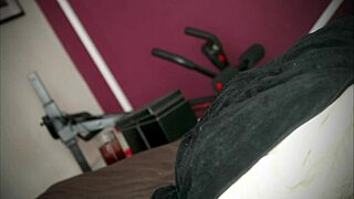 Curved cock stretches tight black toy for massive cumshot