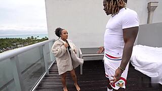 Stepbro's massive BBC makes ebony Mena Carlisle swallow every drop cum covered