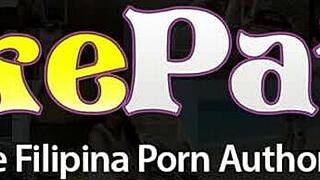 filipina hides face while swallowing huge white cock cum after massage