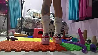 Shemale Violetta pigtails gapes ass on monster cock extreme