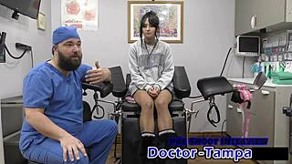 Petite brunette zombae spreads for dr tampa's first gyno exam backstage