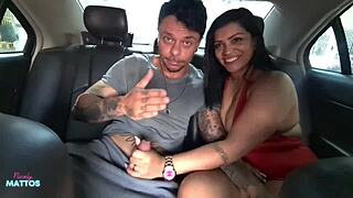Lucky guy throats nicoly mattos in car then hairy pussy doggystyle