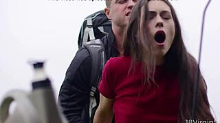 the sexy 18yo virgin teen bends over outdoors for rough monster cock doggystyle until crying orgasm