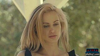 perky big tits blonde euro model strips her shaved pussy bare