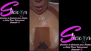 oiled mexican big ass and huge tits pierced and tattooed in bedroom tease