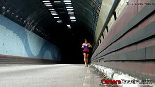 gostosa shows off big ass tits then fucks in tunnel and explains to police