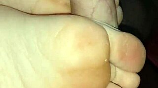 girlfriend's bare feet stroke to huge homemade load
