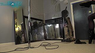 Bold housewife milf vacuums in hobble boots and heels