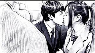 step-sister boards early morning train for outdoor kiss