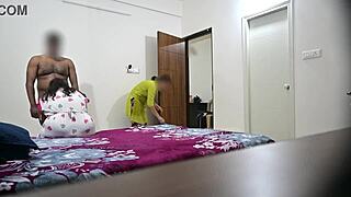 wife sucks fucks hard while maid cleans bedroom