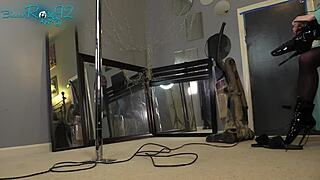 Bold housewife milf vacuums in hobble boots and heels