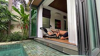 sexy lingerie girl rides neighbor rough outdoors