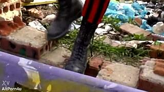 graffiti girls strap on for outdoor anal party orgy