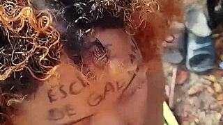 she drops to her knees for a risky beach blowjob then i blast her face