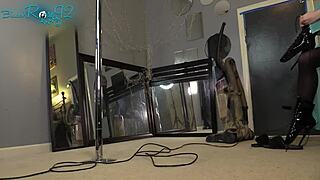 Bold housewife milf vacuums in hobble boots and heels