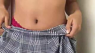 😍 petite babe dances in skirt then fingers her pussy deep 💦