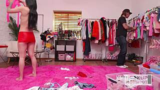 kaitlyn katsaros slips into sexy outfits, teases big natural tits and tight wet pussy backstage