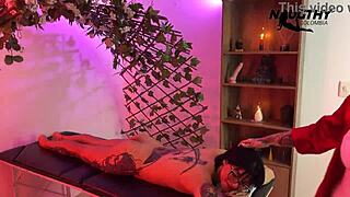 A horny milf massages then devours a sweet girl's curves in oily lesbian play