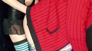 Brunette milf lola straps on to peg big cock guy in anal with her huge natural tits bouncing