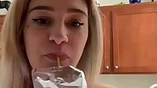 Blonde teen webcam girl goes topless flashing her big ass and tits