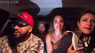 uber chick picks up lesbian couple at airport for car pussy licking orgy