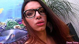 big dildo slams sexy tranny marcelle herrera to explosive cum!