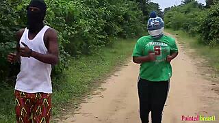 Ebony queen bangs village trainer outdoors cums hard