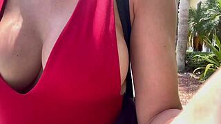 big boobed italian milf struts horny tits outdoors in public