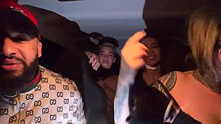 uber chick picks up lesbian couple at airport for car pussy licking orgy