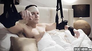 dirty blonde stepmom milf strokes and sucks stepson's throbbing monster cock hard