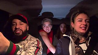 uber chick picks up lesbian couple at airport for car pussy licking orgy