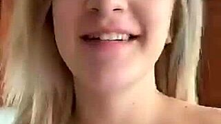 Blonde teen webcam girl goes topless flashing her big ass and tits