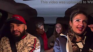 uber chick picks up lesbian couple at airport for car pussy licking orgy