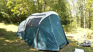 Blonde pigtail babe stuck in forest gets fucked outdoors