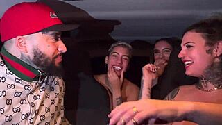 uber chick picks up lesbian couple at airport for car pussy licking orgy