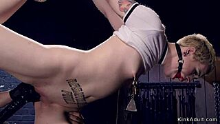 Tied Up Short-Haired Blonde in Bizarre Device Bondage